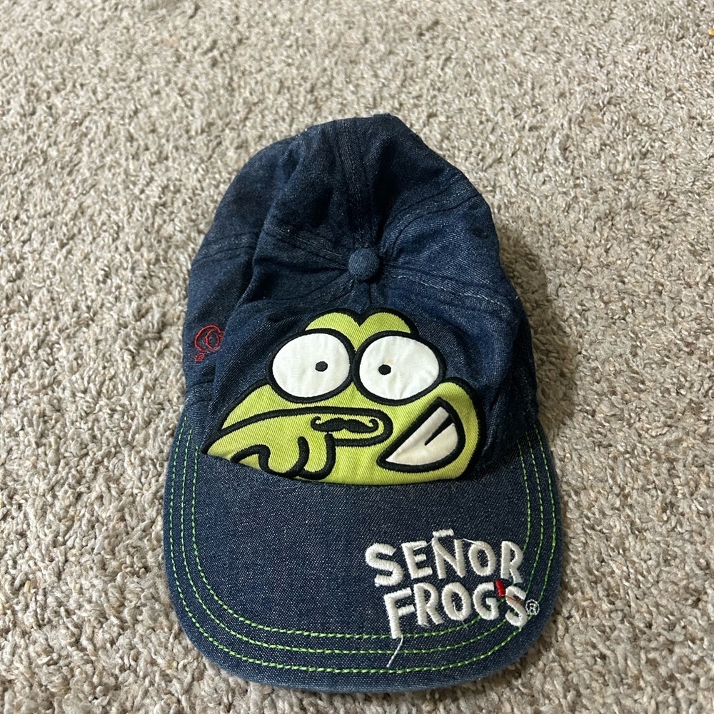 Señor Frog's Navy Hat Lime Frog Patch Mexico Headwear Adjustable Men's Cap Red